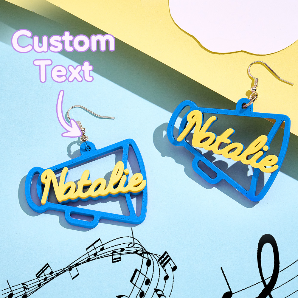 Personalized 3D Printed Earrings Megaphone Earrings with Name Gift for Cheerleading Enthusiasts-Blongser