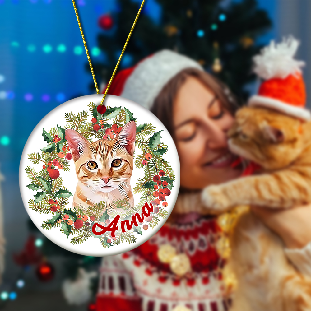 Personalized Pet Photo Christmas Ornament with Name Pet Ornament Gifts for Pet Lovers-Blongser