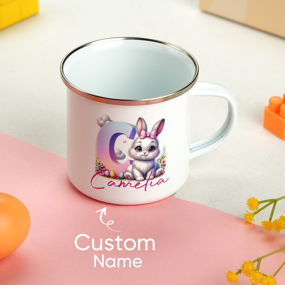 Personalized Easter Bunny Enamel Mug with Name Gradient Initial 12oz Cup Easter Gift for Kids-Blongser