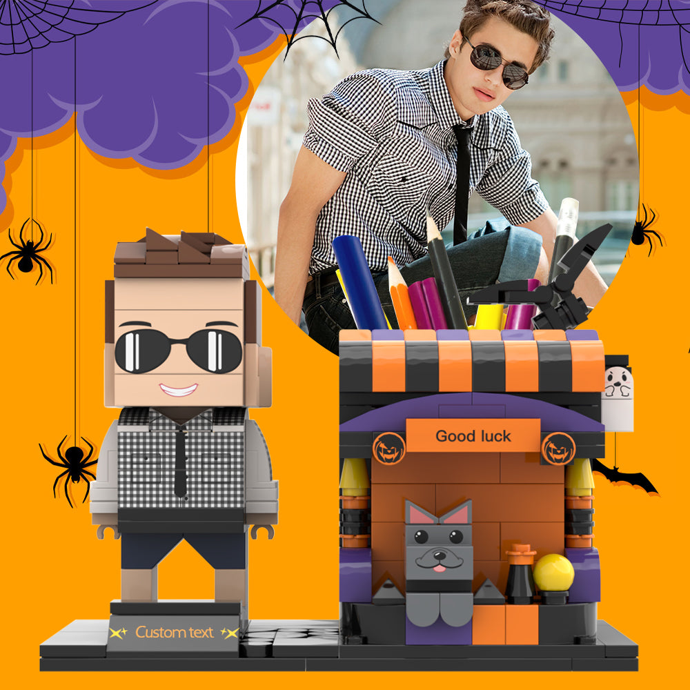 Halloween Gifts Custom Brick Figures Pen Holder Personalized Brick Figures and Pen Holder Pet Pen Holder-Blongser
