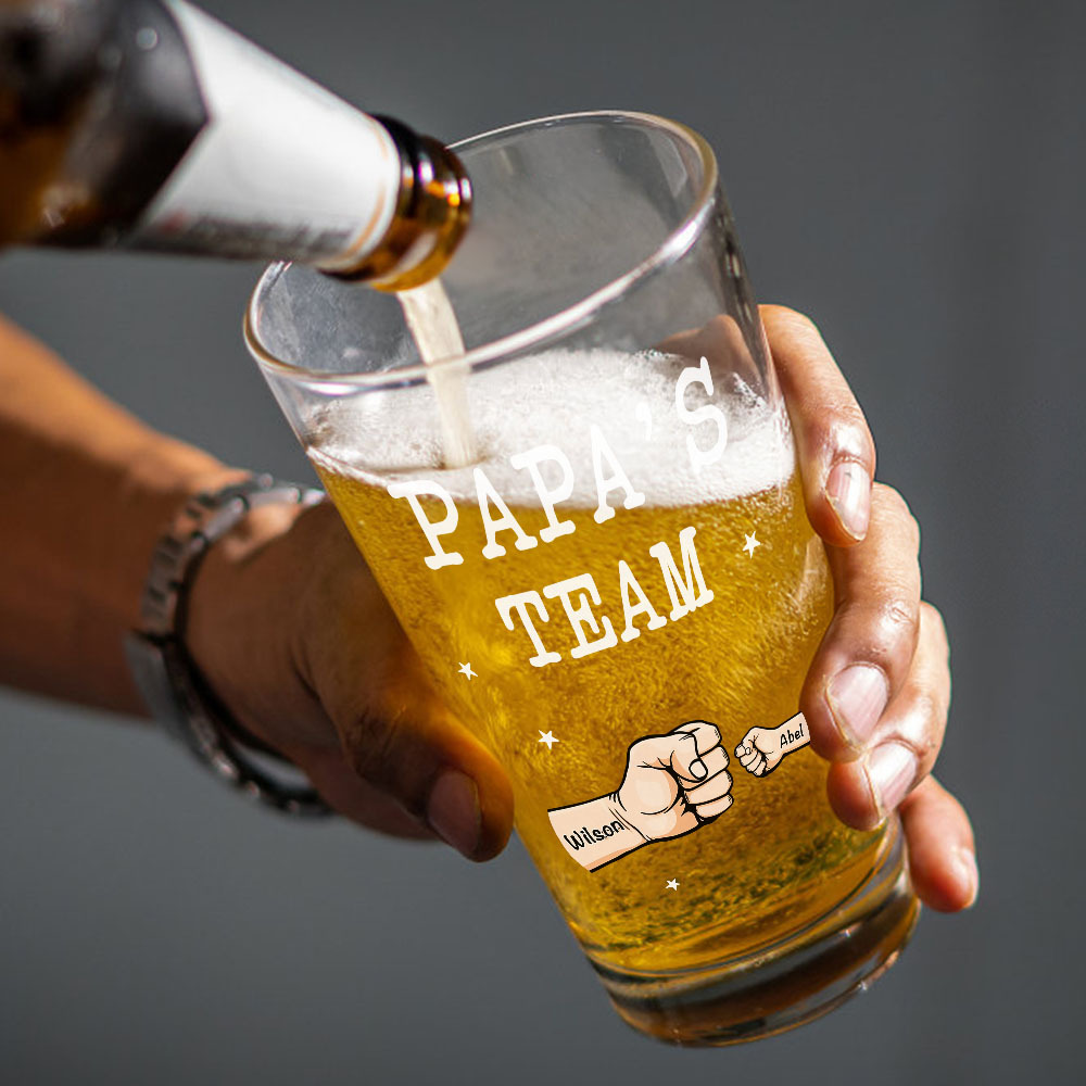 Personalized Beer Glass Drink Up Dad, We Won't Tell Mom Fist Beer Glass Gift for Dad Grandpa-Blongser