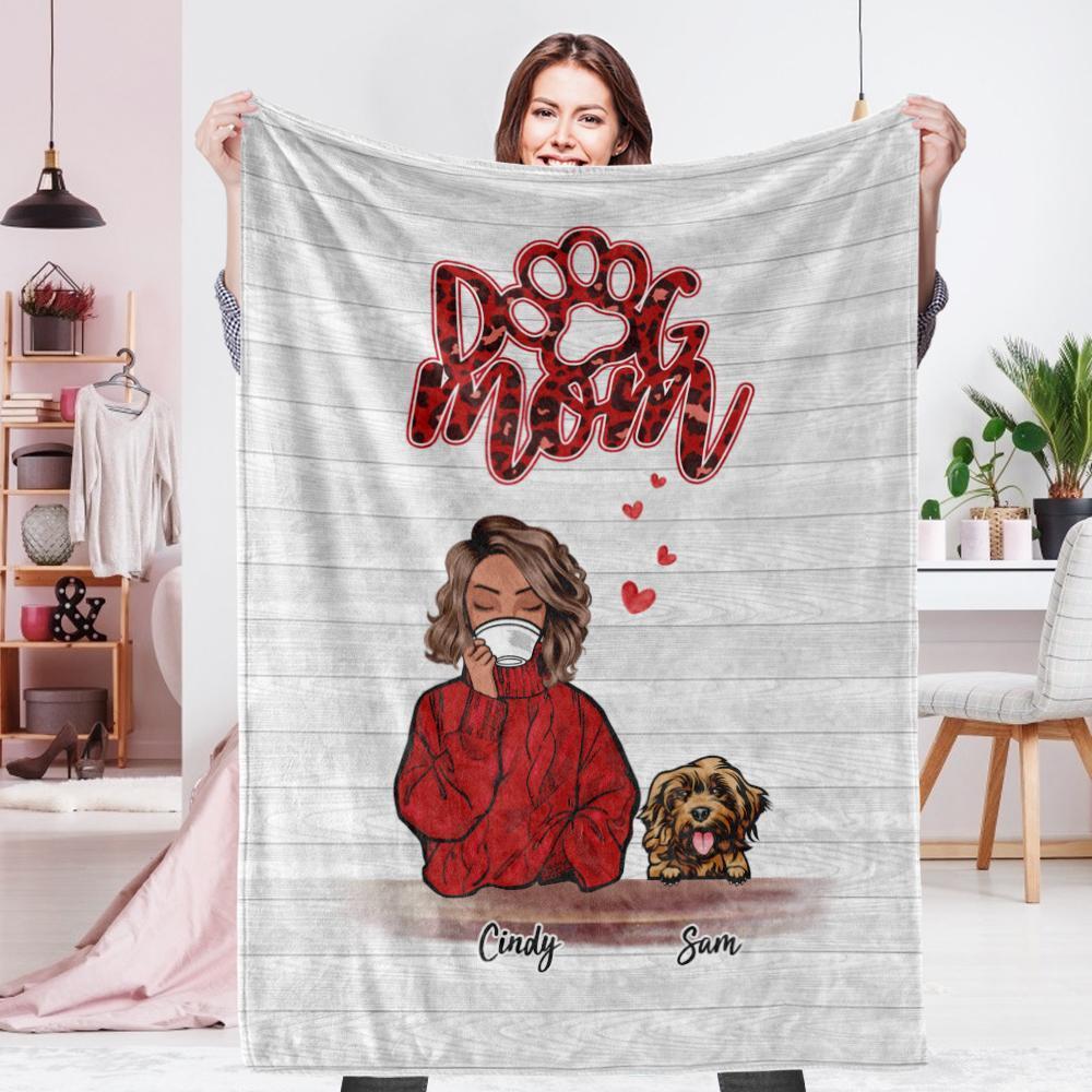 Personalized Name Dog Mom Fleece Blanket - Choose Number Of Pets-Blongser