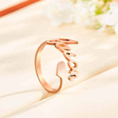 Custom Name Ring Heart Open Adjustable Rings-Blongser