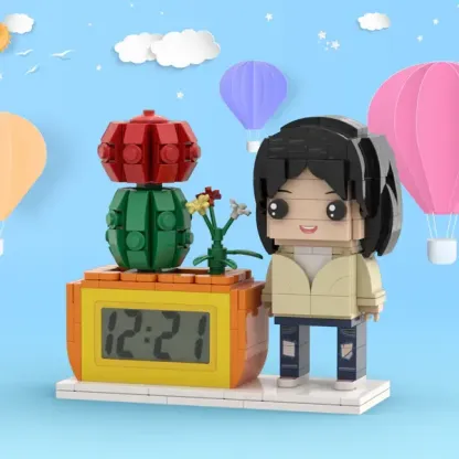Gifts for Her Custom Brick Figures Clock Personalized Figures Potted Plant & Brick Clock-Blongser
