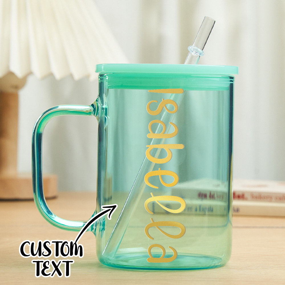 Personalized 15oz Glass Cup with Name Straw and Lid Birthday Gift for Her-Blongser