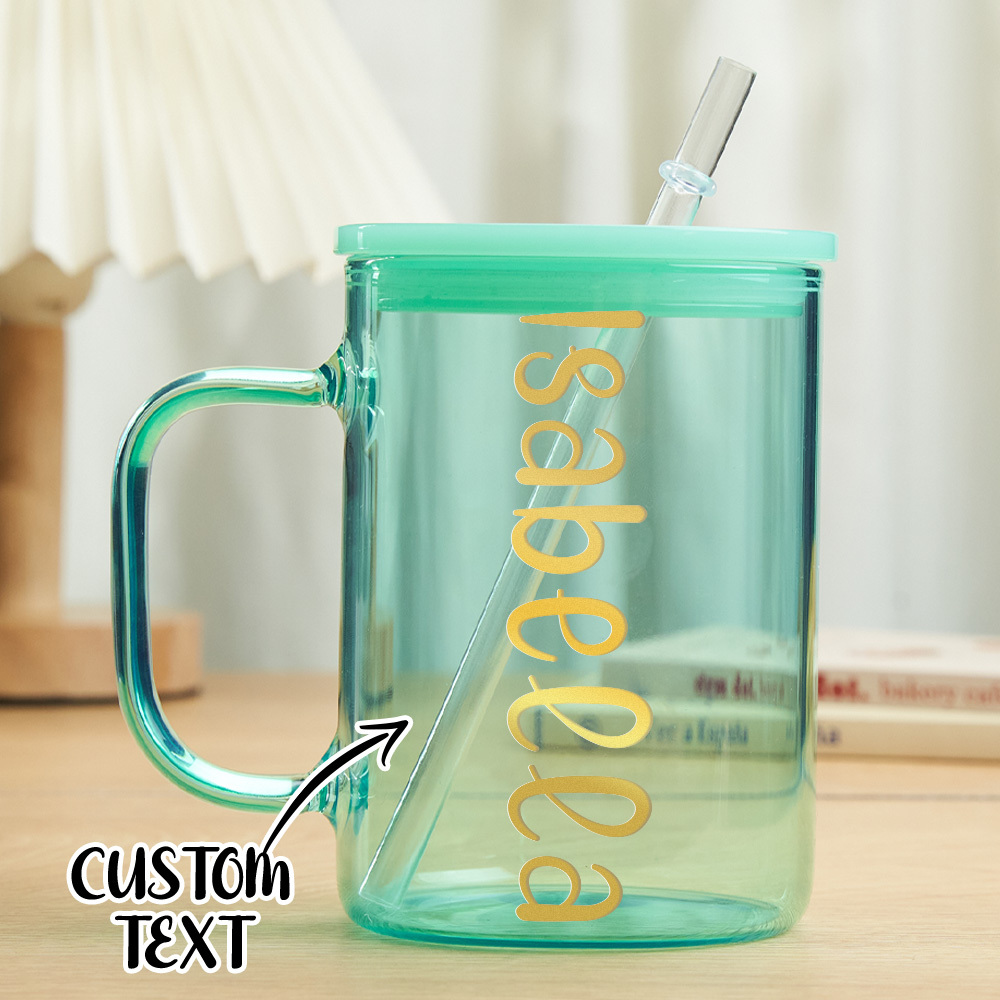 Personalized 15oz Glass Cup with Name Straw and Lid Birthday Gift for Her-Blongser