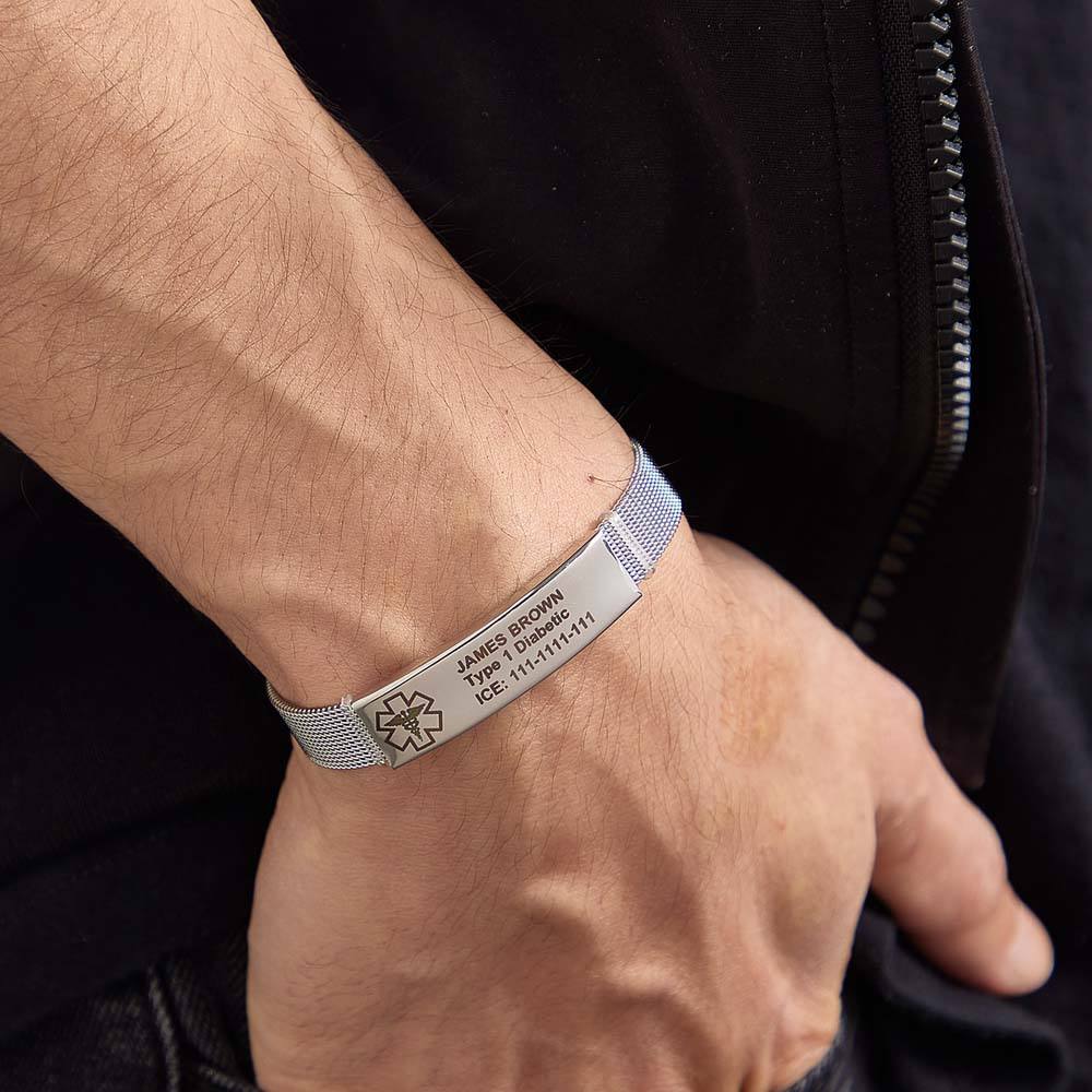 Personalized Emergency Medical Alert ID Bracelet with Text Adjustable Bracelet Gift for Diabetes Epilepsy Autism-Blongser