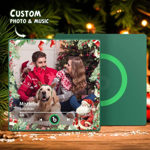 FridgeBeats Framed Custom Family Photo Music Fridge Magnet Christmas Gifts for Family Personalized Music Magnets Can Play Songs-Blongser