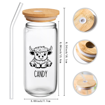 Custom Highland Cow Tumbler with Name Clear Can Glass Gift for Highland Cow Lovers-Blongser