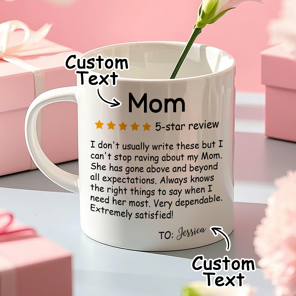 Personalized Five-Star Review Mug with Name Ceramic Coffee Mug Mother's Day Birthday Gift for Mom-Blongser