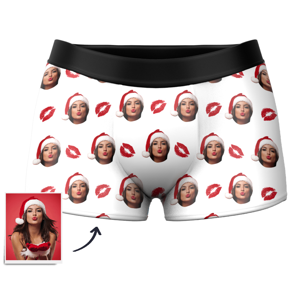 Customized Face Boxers Christmas Hat Printed Underwear with Picture-Blongser
