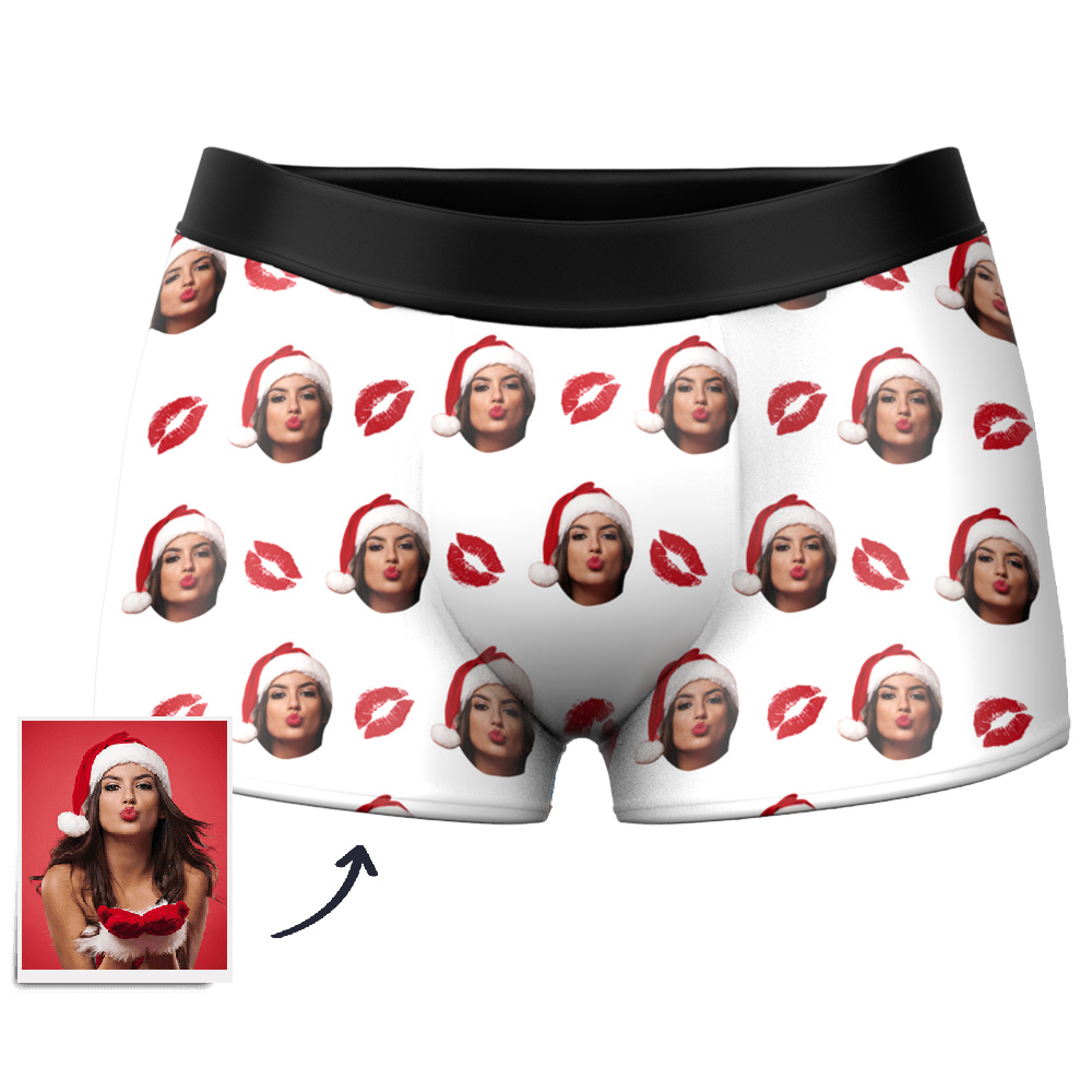 Customized Face Boxers Christmas Hat Printed Underwear with Picture-Blongser