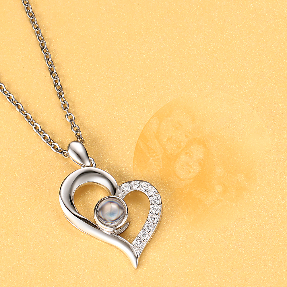 Personalized Heart Pendant Photo Projection Necklace-Blongser