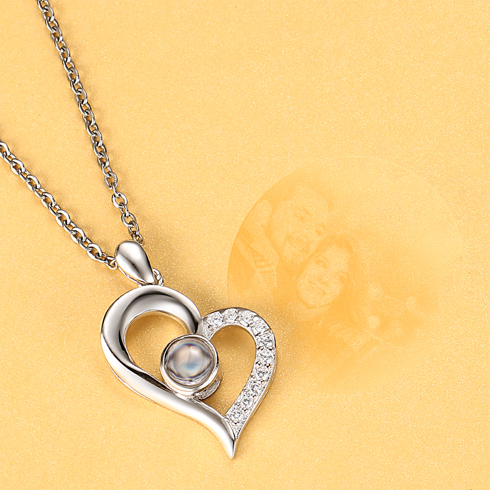 Personalized Heart Pendant Photo Projection Necklace-Blongser