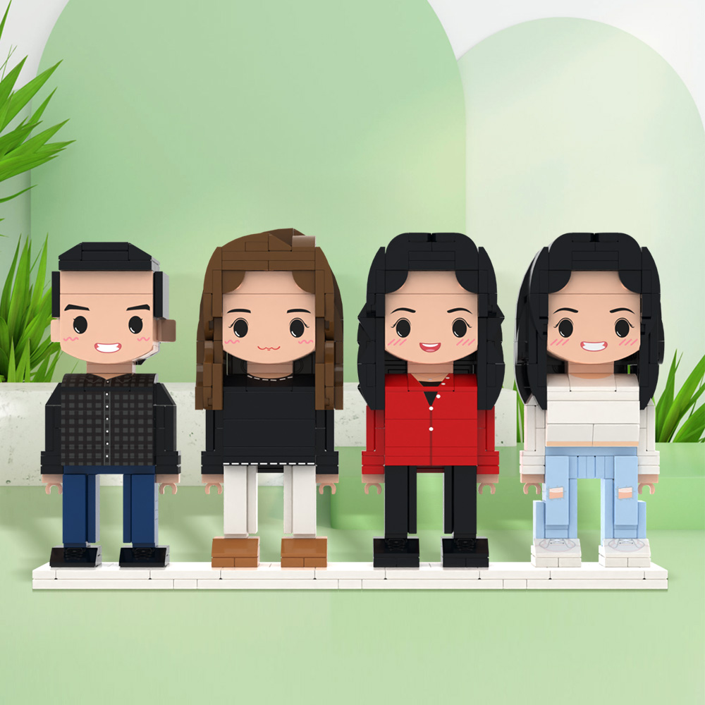 Full Body Customizable 4 People Photo Custom Cute Brick Figures Small Particle Block Perfect Christmas Gifts for Family Friends-Blongser