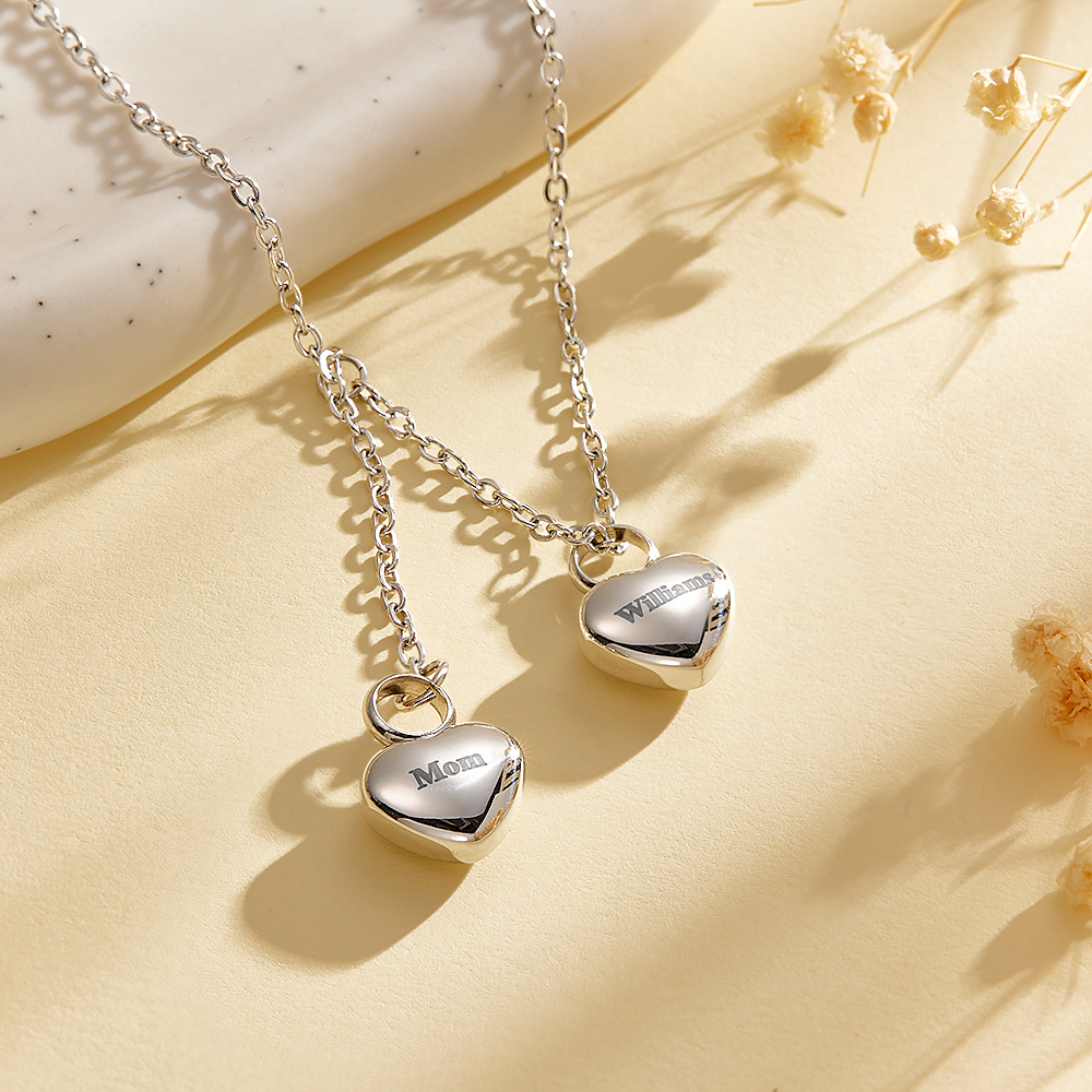 Personalized Double Heart Ashes Urn Pendant Necklace with Name Jewelry Keepsake Memorial Gift for Her-Blongser