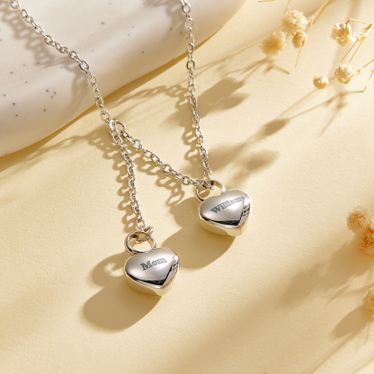 Personalized Double Heart Ashes Urn Pendant Necklace with Name Jewelry Keepsake Memorial Gift for Her-Blongser
