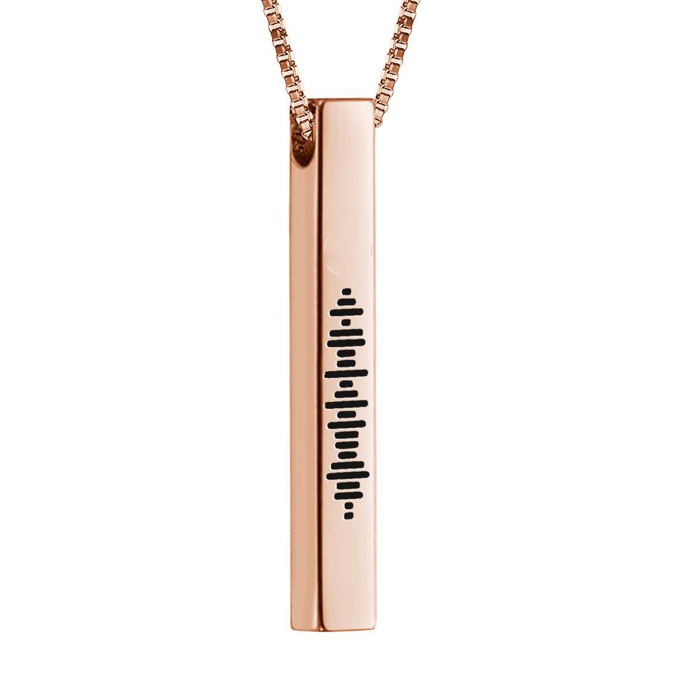 Custom Engraved Stainless Steel Scannable Music 3D Vertical Bar Necklace-Blongser