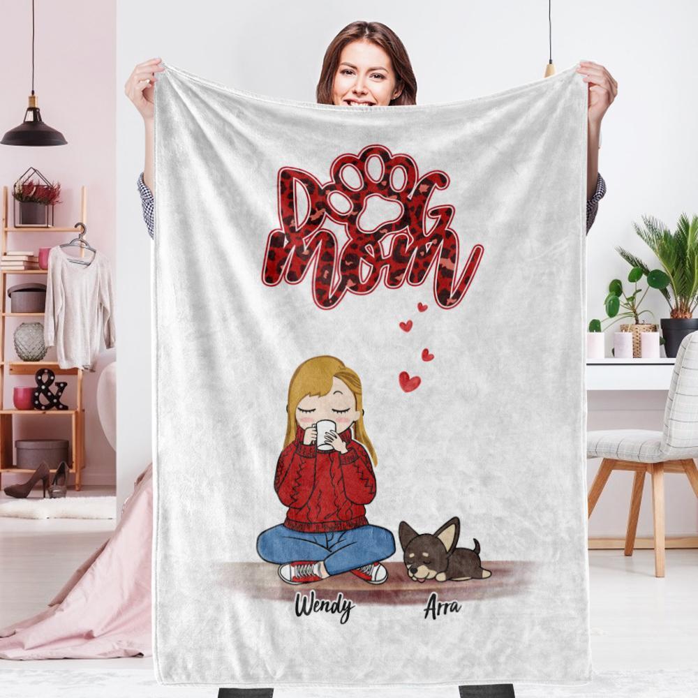Personalized Name Dog Mom Fleece Blanket - Choose Number Of Pets-Blongser