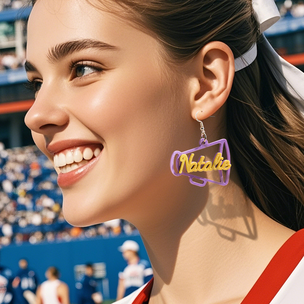 Personalized 3D Printed Earrings Megaphone Earrings with Name Gift for Cheerleading Enthusiasts-Blongser