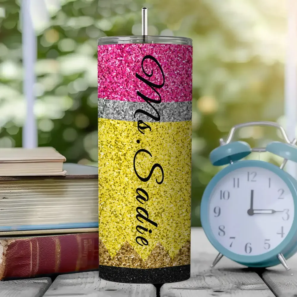 Personalized Glitter Apple 20oz Skinny Tumbler with Straw Back to School Appreciation Gift for Teacher-Blongser