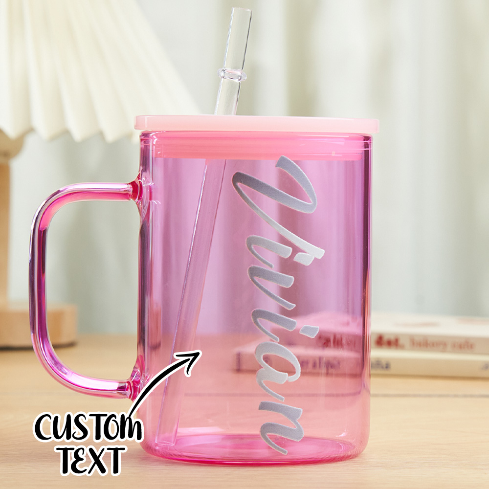 Personalized 15oz Glass Cup with Name Straw and Lid Birthday Gift for Her