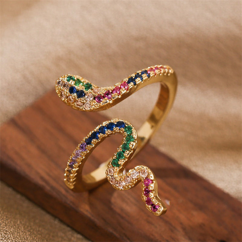 Adjustable Zircon Ring Copper Snake Rings-Blongser