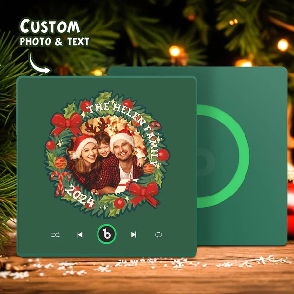 FridgeBeats Framed Personalized Christmas Wreath Family Photo Music Fridge Magnet Custom Music Magnets Can Play Songs Christmas Gifts-Blongser