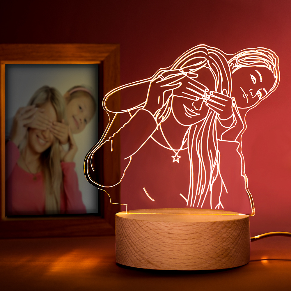 Custom Acrylic 3D Photo Lamp LED Night Lights With Wood Base-Blongser