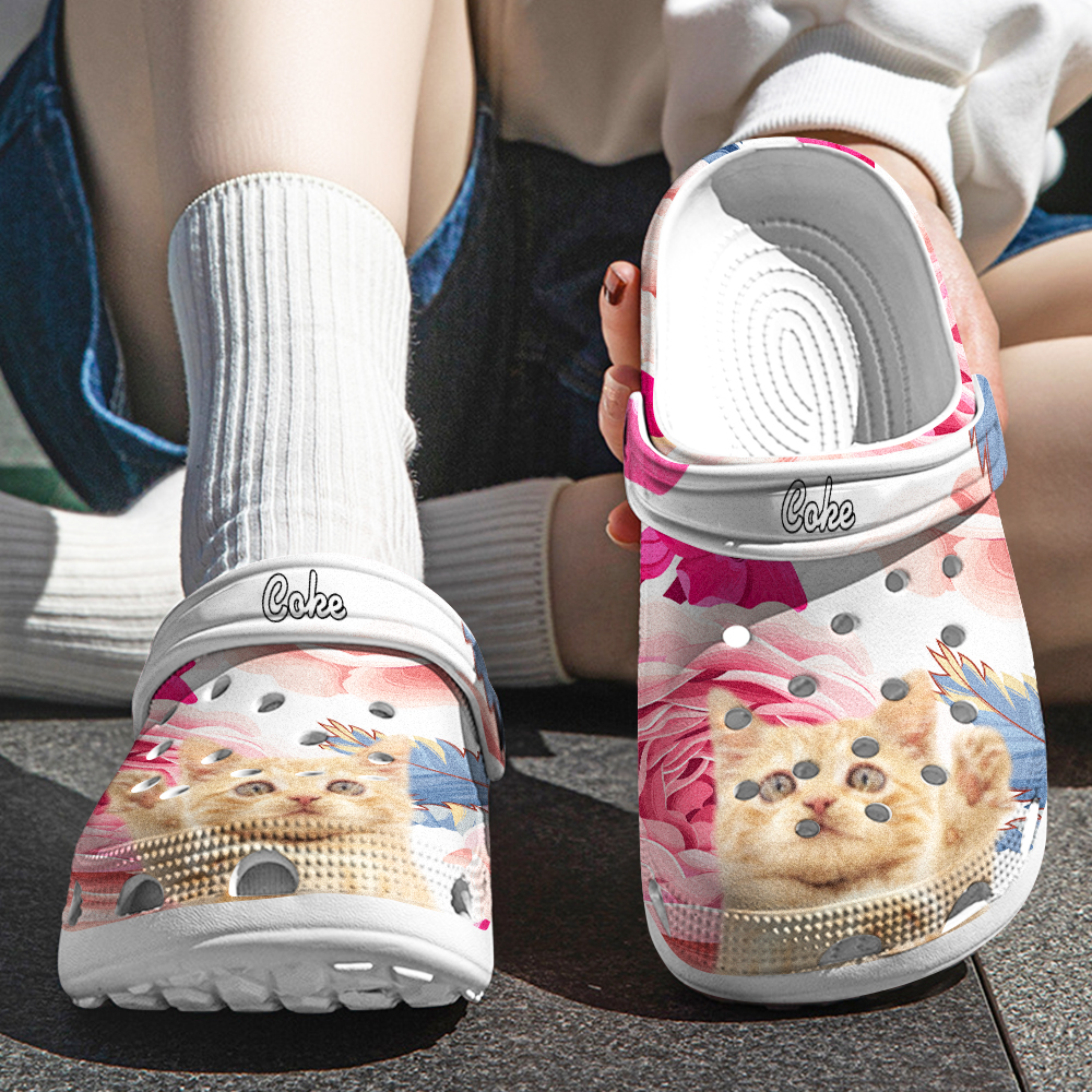 Personalized Pet Face Clogs Slipper with Name Funny Floral Print Clog Birthday Gift for Pet Lover-Blongser