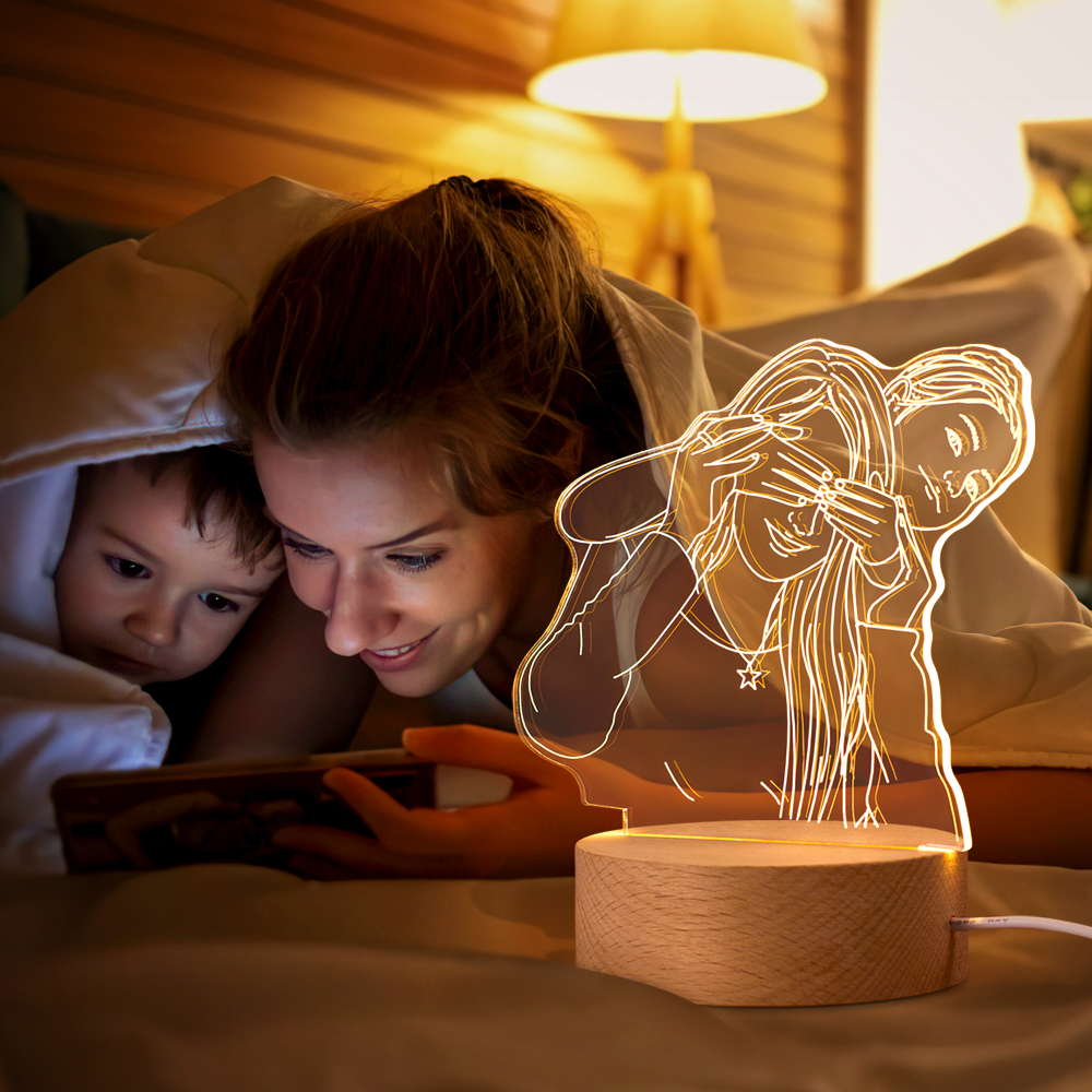 Custom Acrylic 3D Photo Lamp LED Night Lights With Wood Base-Blongser