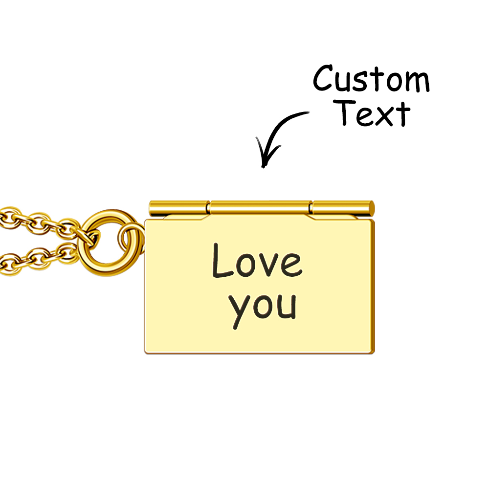 Personalized Envelope Locket Necklace Custom Engraved Photo Necklace-Blongser