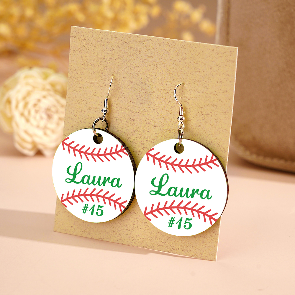 Personalized Baseball Softball Wooden Earrings Birthday Anniversary Gift for Sports Lover-Blongser