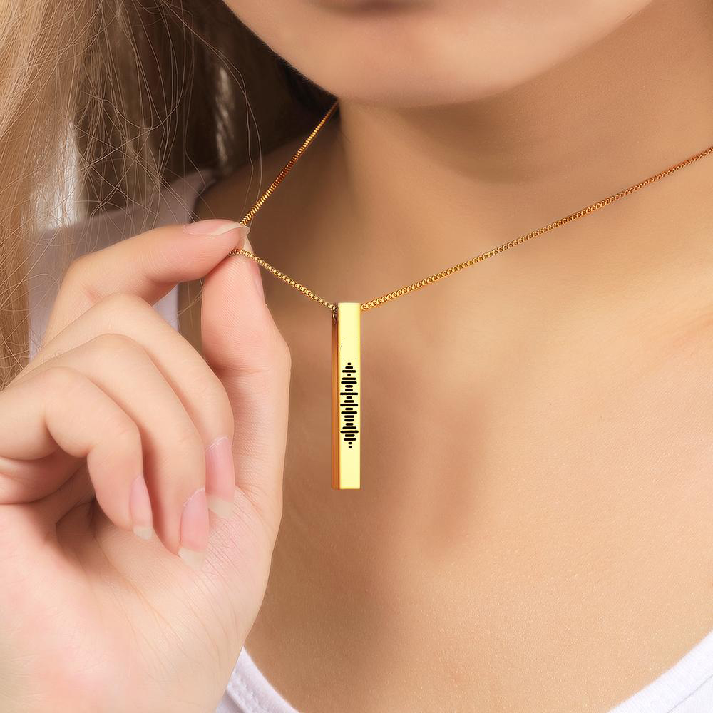Custom Engraved Stainless Steel Scannable Music 3D Vertical Bar Necklace-Blongser