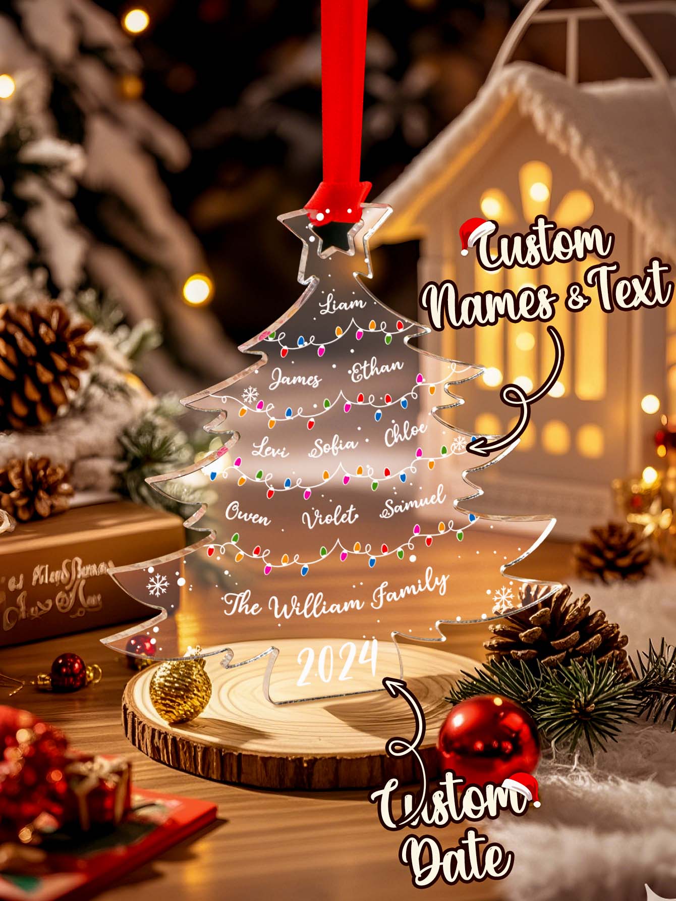 Personalized Christmas Tree Ornament with Family Names Acrylic Ornament for Christmas Gifts-Blongser