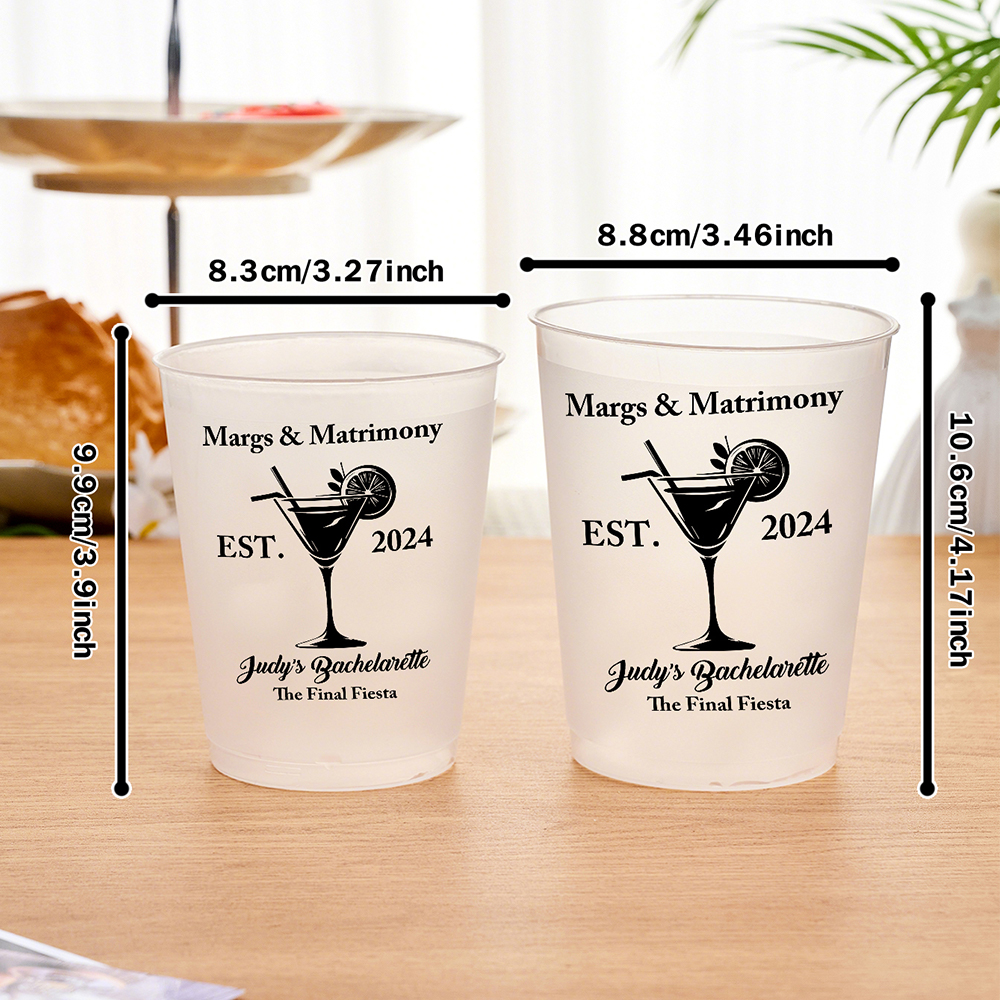Personalized Margs & Matrimony Disposable Plastic Cups for Bachelorette Bridal Party Supplies Gift-Blongser