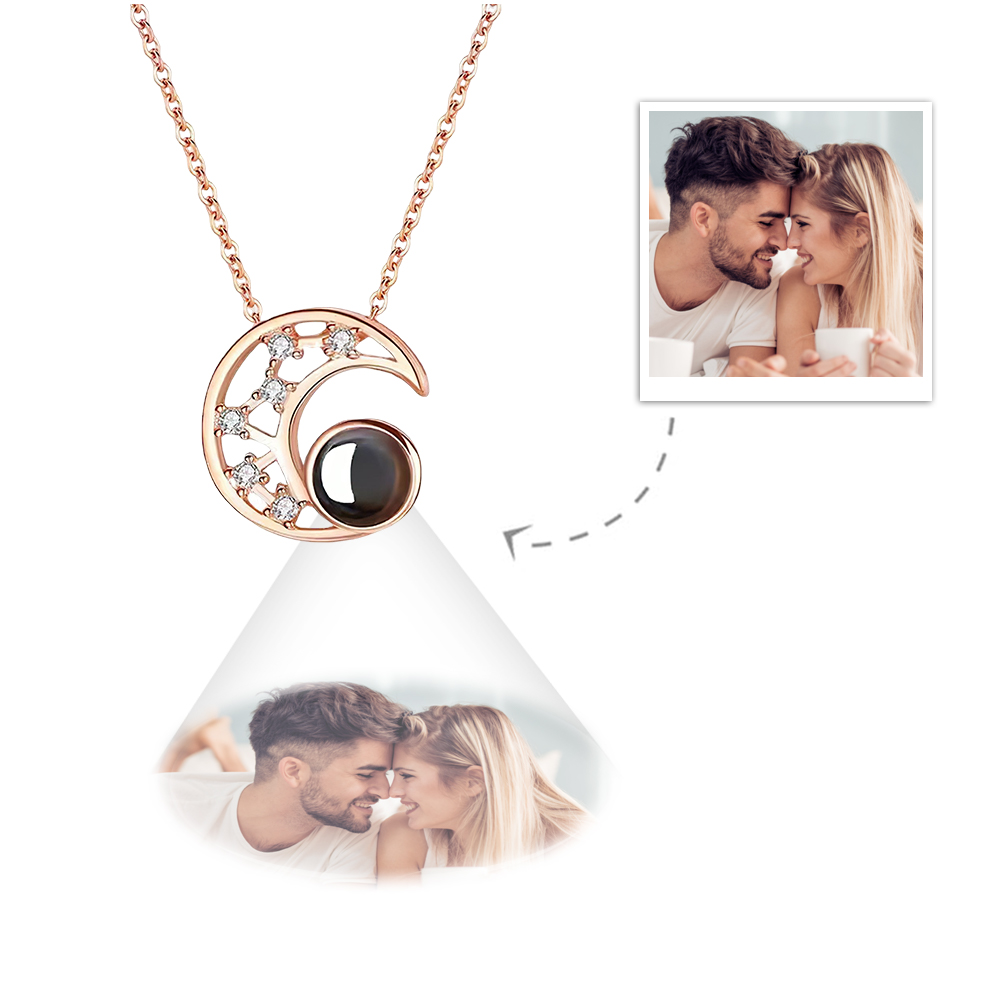 Custom Moon Photo Projection Necklace 925 Sterling Silver-Blongser