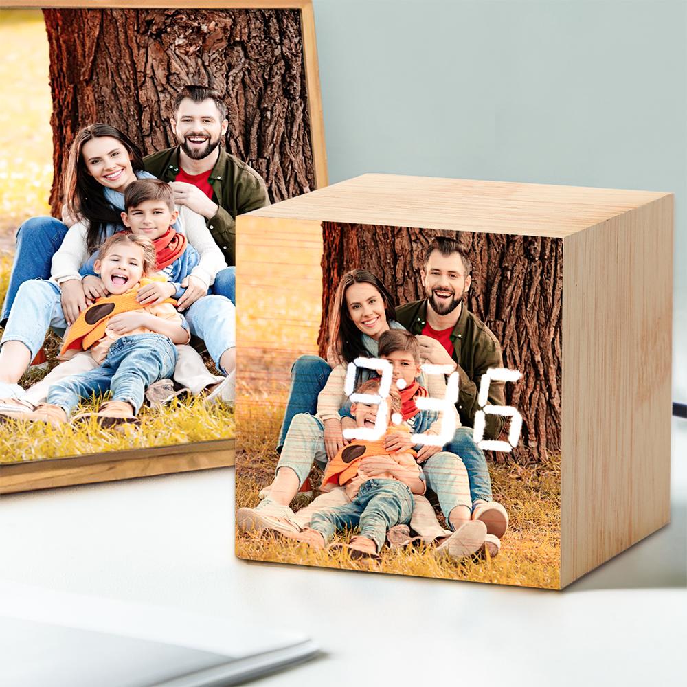 Custom Photo LED Digital Wooden Alarm Clock-Blongser
