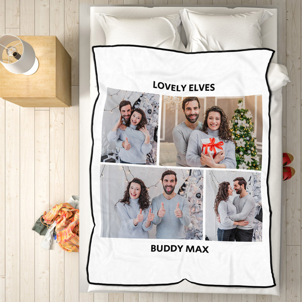 Personalized Hebrew Text Collage Photo Fleece Blanket-Blongser