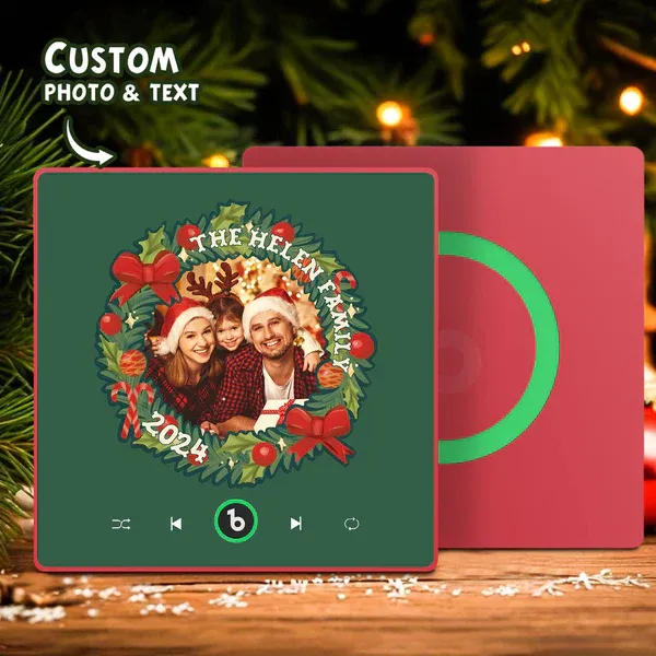 FridgeBeats Framed Personalized Christmas Wreath Family Photo Music Fridge Magnet Custom Music Magnets Can Play Songs Christmas Gifts-Blongser