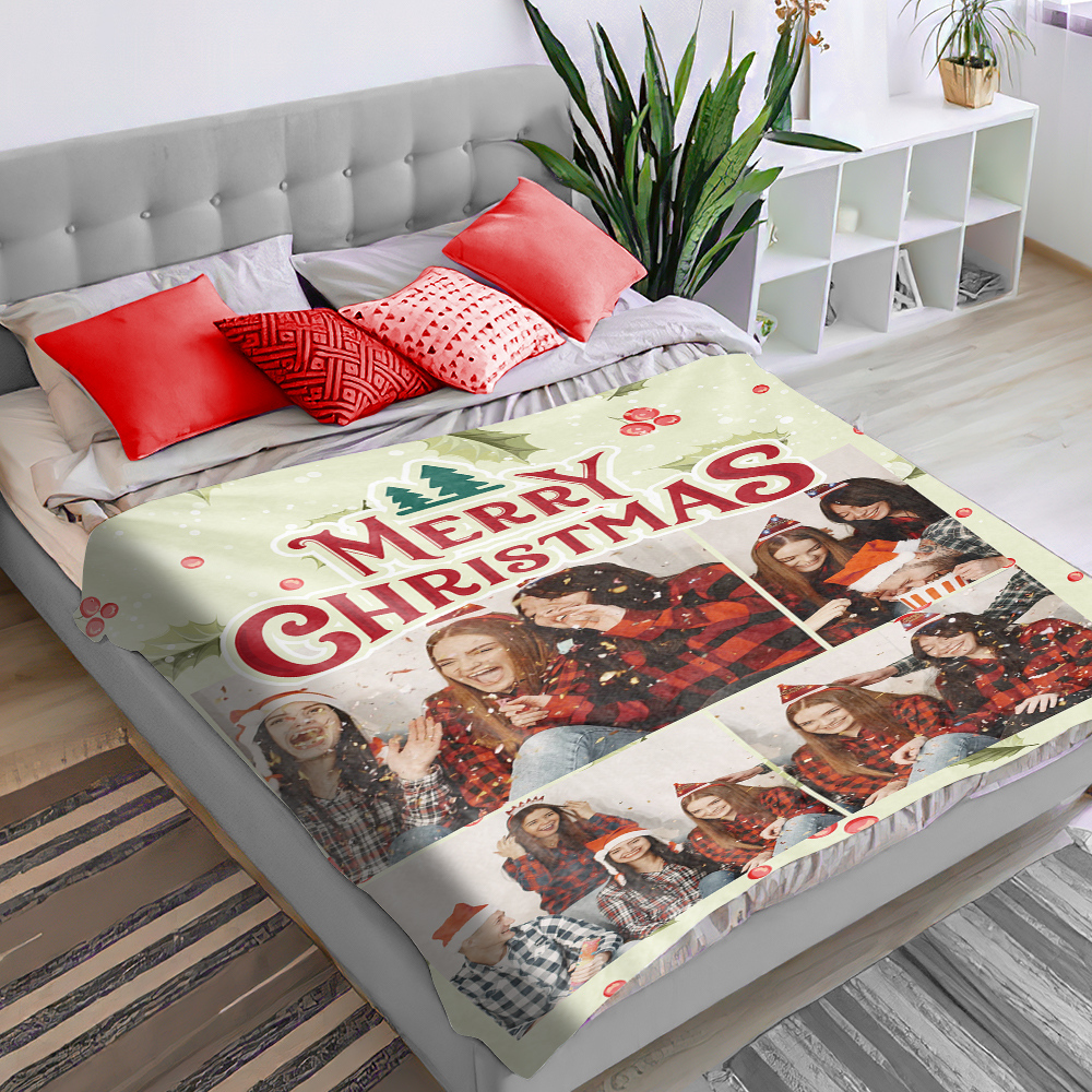 Custom Photo Blanket Personalized Christmas Throw Blanket with Text-Blongser