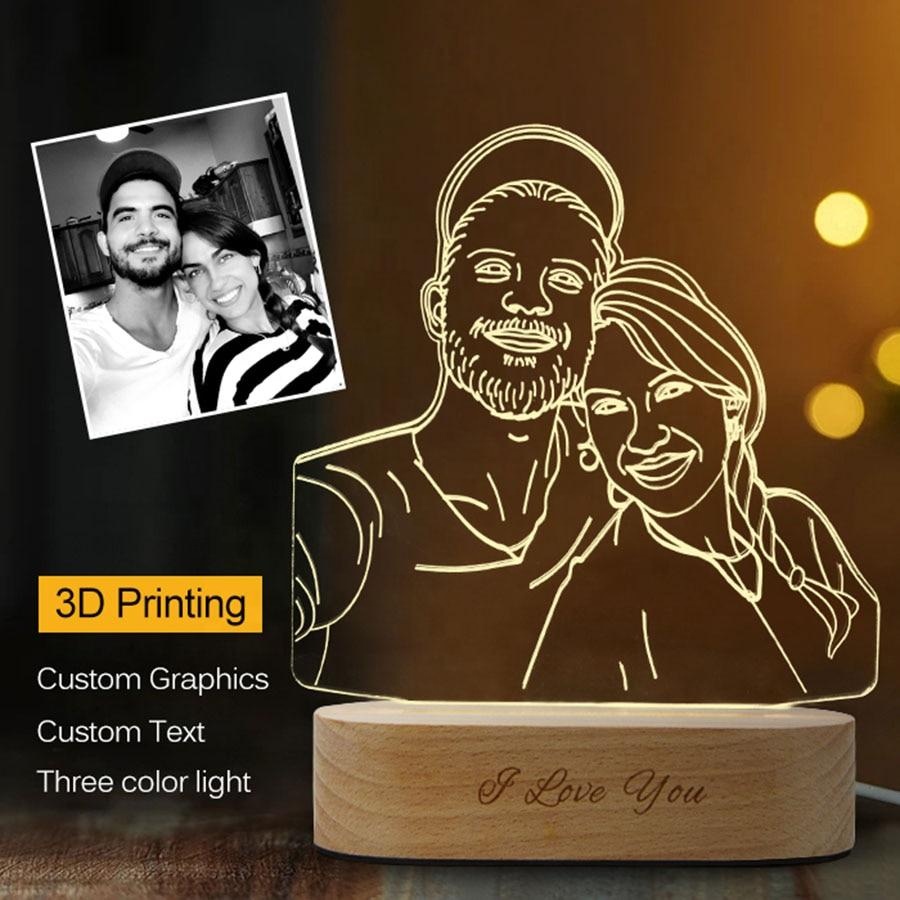 Custom Any Shape 3D Acrylic Lamp Picture Night Light With Engraved Wooden Base-Blongser