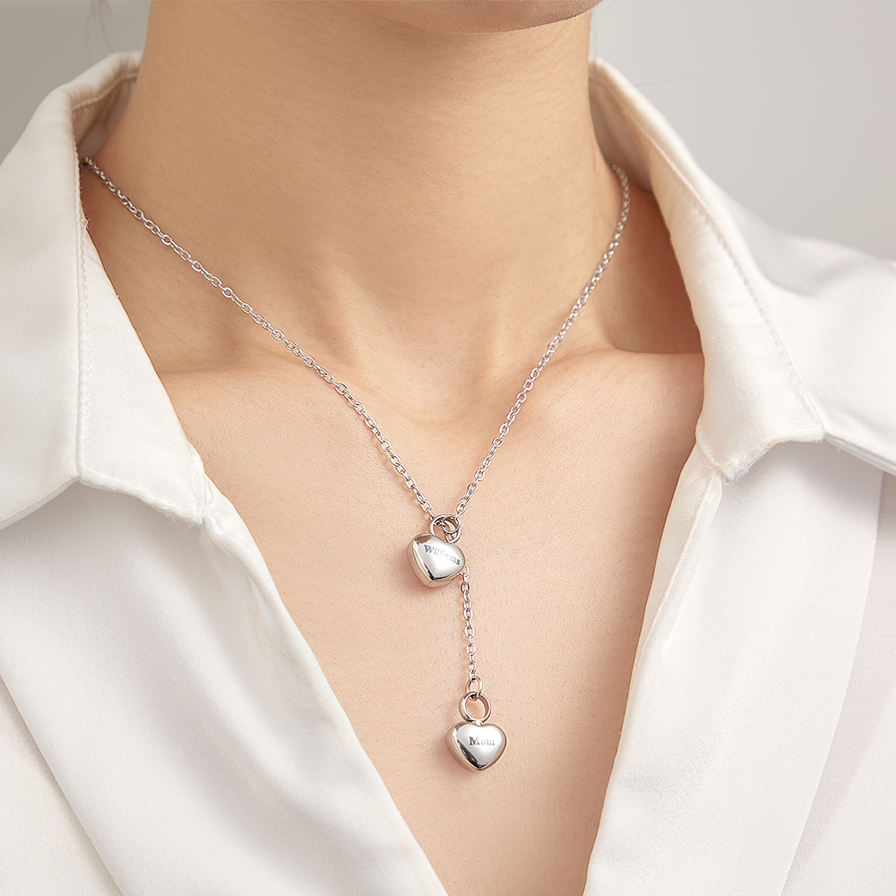 Personalized Double Heart Ashes Urn Pendant Necklace with Name Jewelry Keepsake Memorial Gift for Her-Blongser