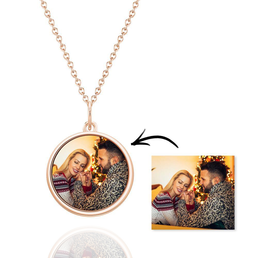 Personalized Circle Photo Necklace Gifts For Couple-Blongser