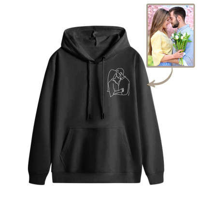 Custom Embroidered Hoodies Portrait From Photo Outline Photo Sweatshirt Gift for Men-Blongser