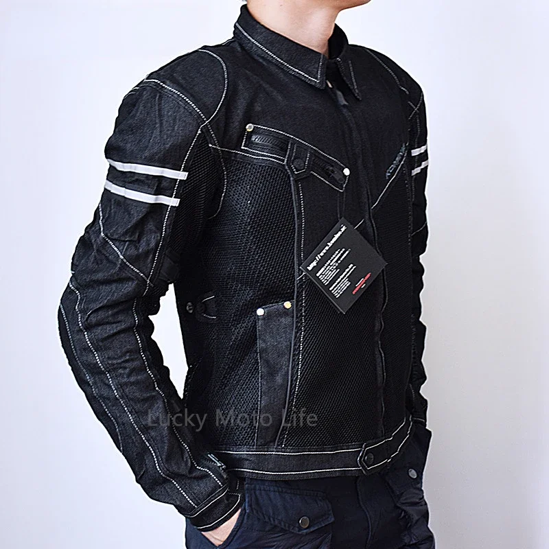 Tankcanvas Jacket Spring Breathable Denim Mesh Racing Ride High-performance Drop Resistance Clothing Motorcycle Jacket-Tankcanvas