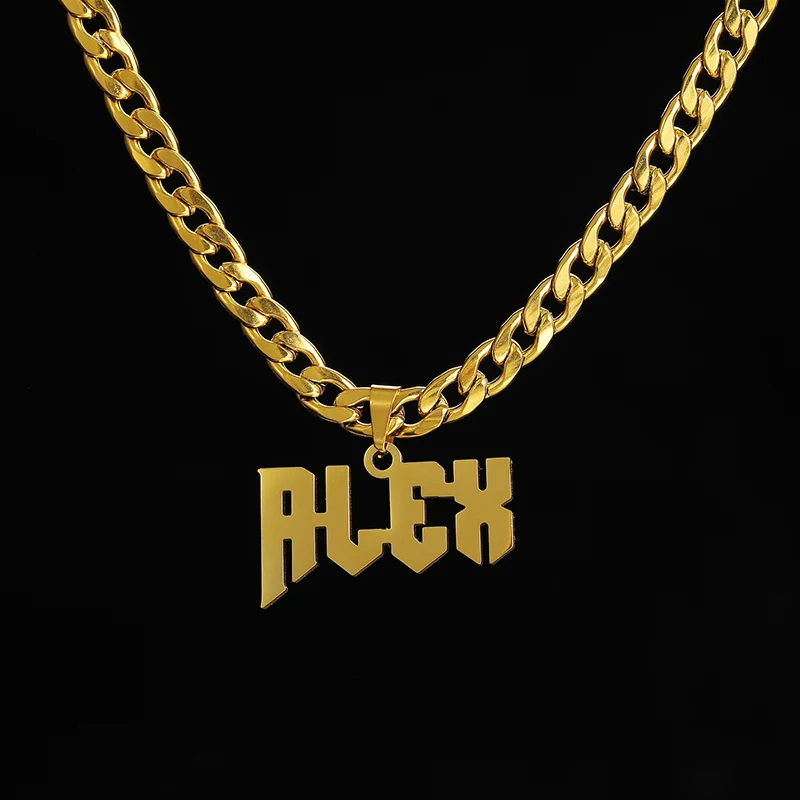 Tankcanxas Customized Name Necklace Pendant Gold Color Personalized Stainless Steel 5mm Wide Thick Chain Jewelry for Men Gifts-Tankcanvas