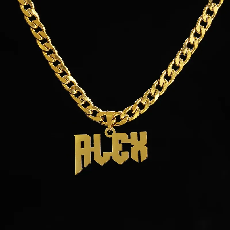 Tankcanxas Customized Name Necklace Pendant Gold Color Personalized Stainless Steel 5mm Wide Thick Chain Jewelry for Men Gifts-Tankcanvas