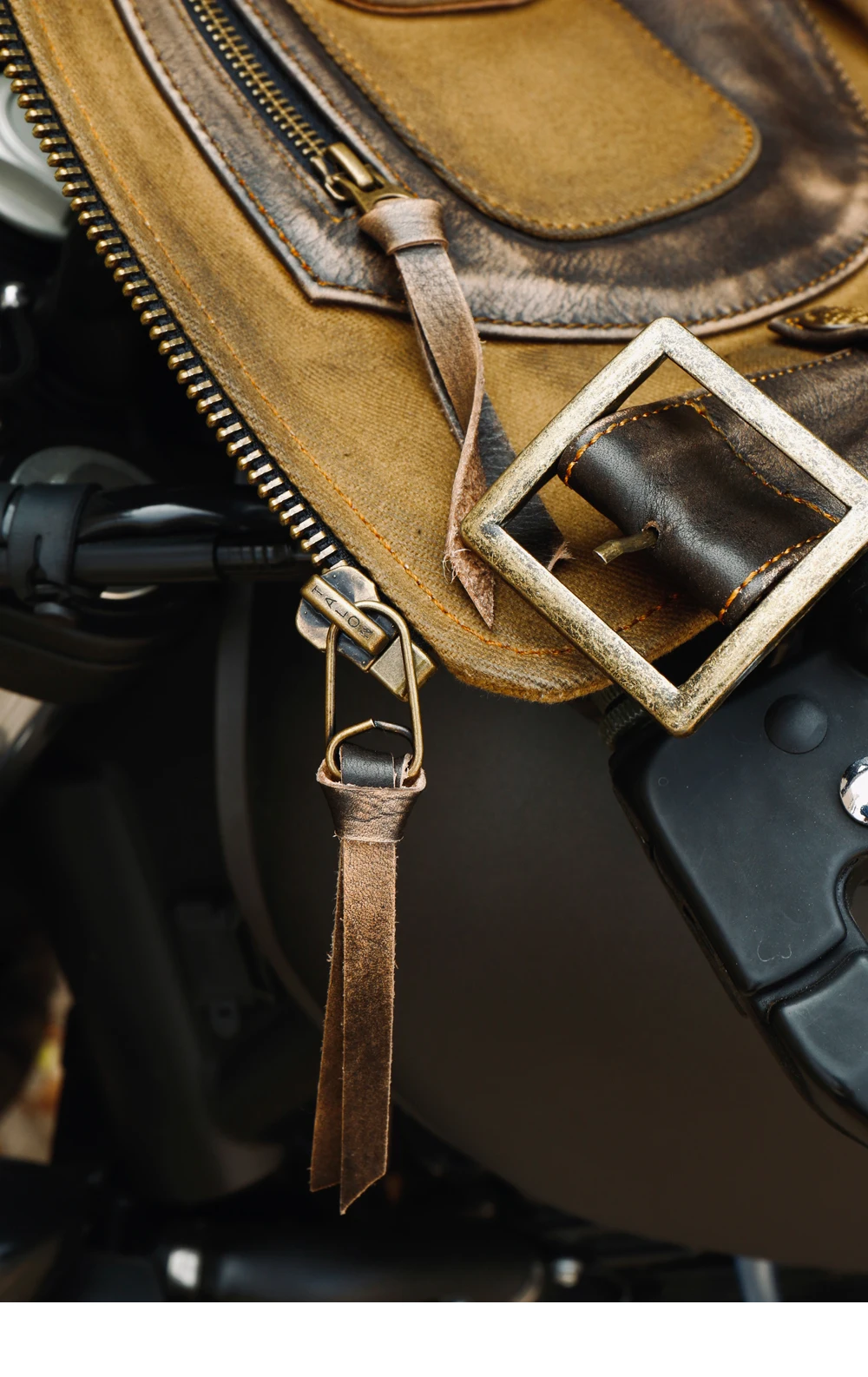 Tankcanvas Brand new Vintage Oil wax canvas splicing Motorcycle Jacket.Cool genuine leather coat.cowhide vest.quality-Tankcanvas