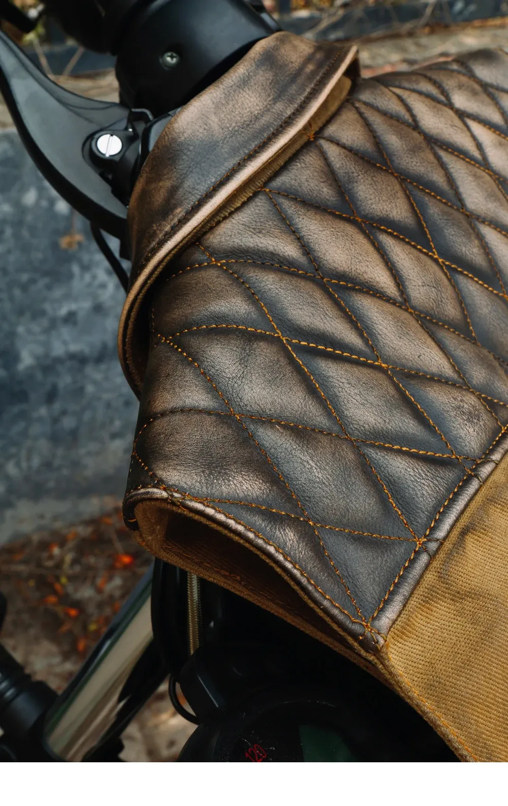 Tankcanvas Brand new Vintage Oil wax canvas splicing Motorcycle Jacket.Cool genuine leather coat.cowhide vest.quality-Tankcanvas